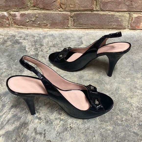 Calvin Klein Black Renee Patent Peep Toe SlingBack Heel Size 8.5 - Picture 5 of 8